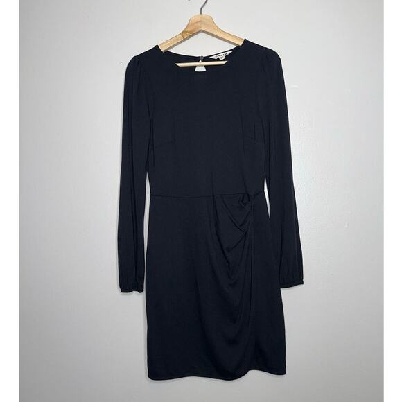 Boden Black Long Sleeve Ruched Knee Length Dress Size 6R Classic Breathable - Picture 2 of 7